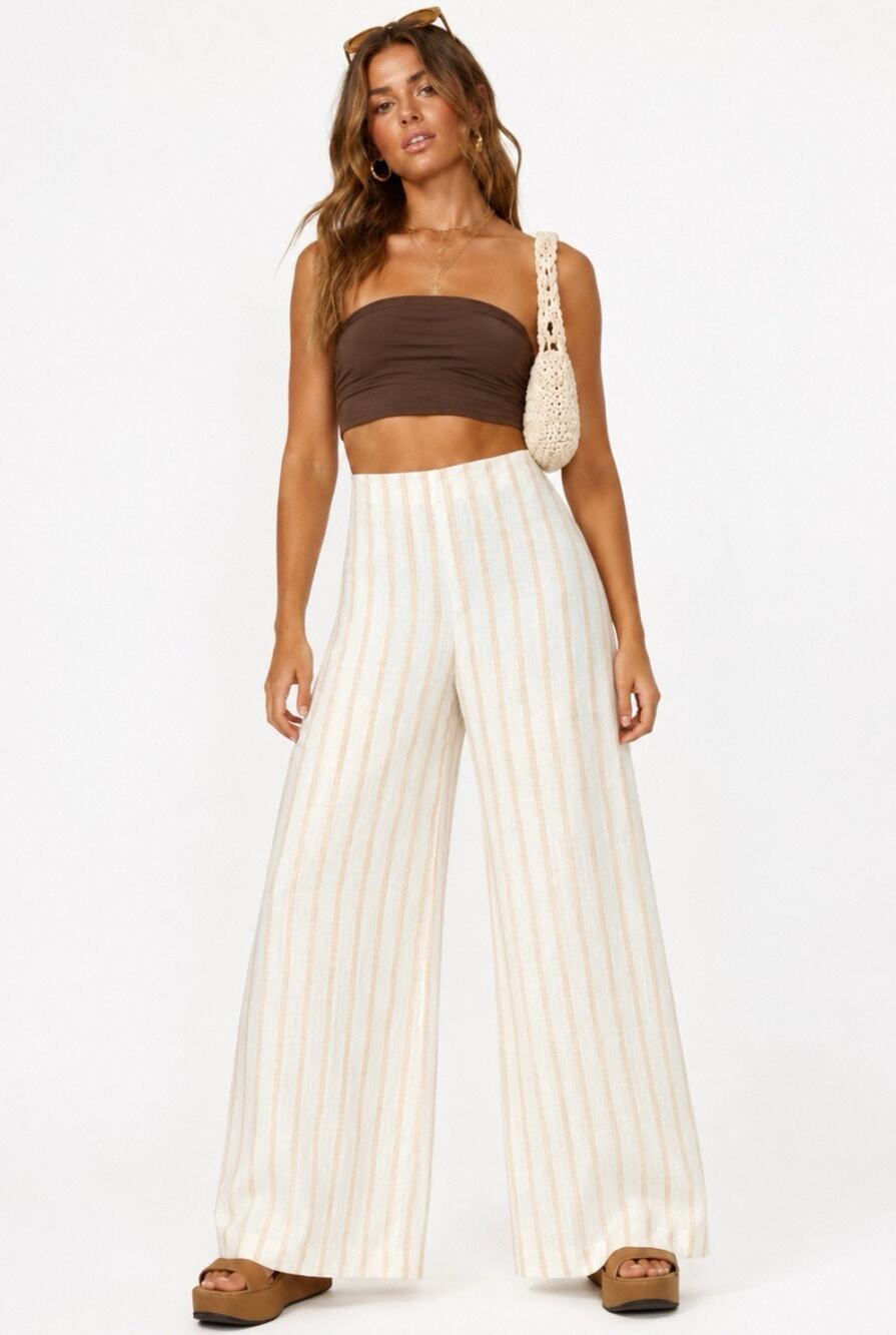 Coastal Beachy Boho Billabong High Rise Wide Leg Pants Size 27 Striped Cotton